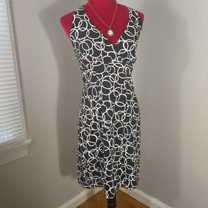Y2K Abstract Black White Office Siren Halter Dress Connected Apparel Sz 8
